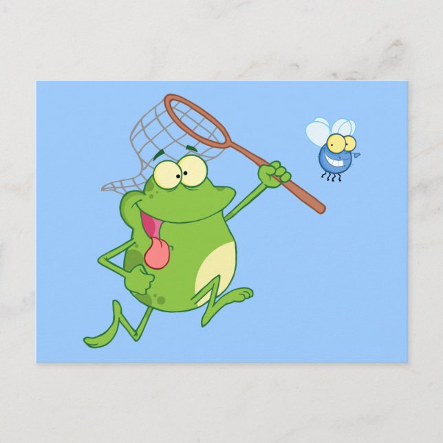Frog Chasing Fly With Net Postcard (Front)