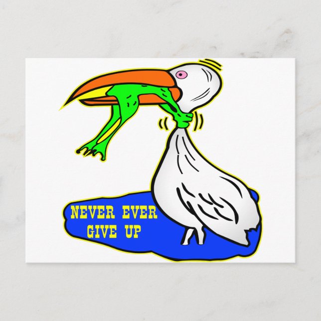 Frog Choking Bird Never Ever Give Up Postcard (Front)