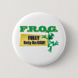 FROG CHRISTIAN ACRONYM FULLY RELY ON GOD 6 CM ROUND BADGE