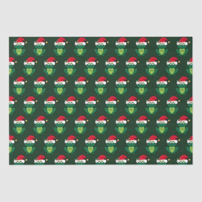 Frog Christmas Cute Green Holiday Pattern Tissue Paper (Front)