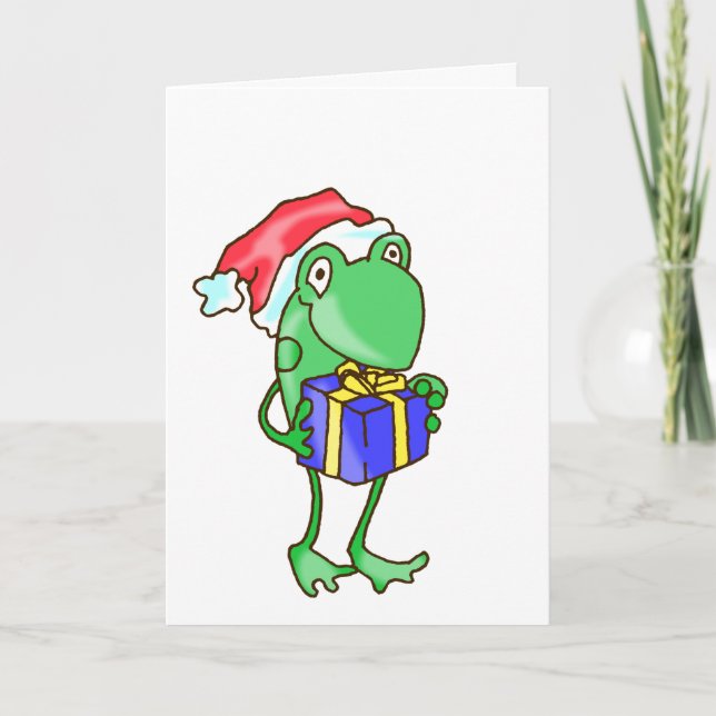 Frog Christmas -- Frog, Present, Santa Hat Baby Bu Card (Front)