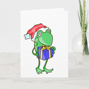 Frog Christmas -- Frog, Present, Santa Hat Baby Bu Card
