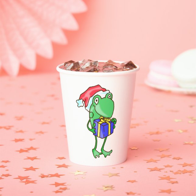 Frog Christmas -- Frog, Present, Santa Hat Paper Cups (Insitu)