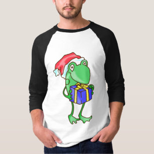 Frog Christmas -- Frog, Present, Santa Hat T-Shirt