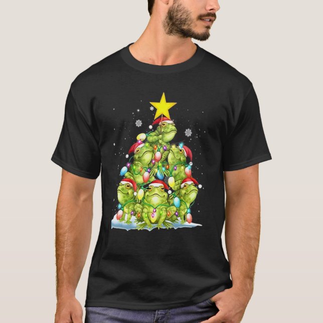 Frog Christmas Light Tree Xmas Santa T-Shirt (Front)