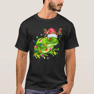 Frog Christmas Lights Tree Santa Hat Merry Christ T-Shirt