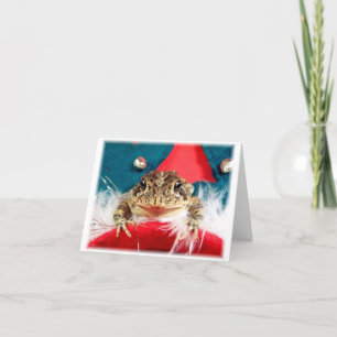 Frog Christmas , Tinsel, feathers, santa pattern Holiday Card