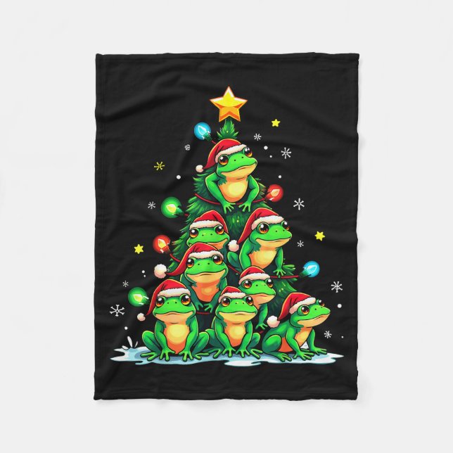 Frog Christmas Tree Funny Hopper Holiday Cute Frog Fleece Blanket (Front)