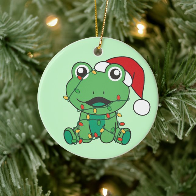Frog Christmas Winter Animals Holiday Frogs Ceramic Ornament (Tree)