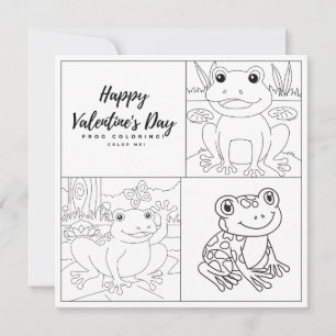 Frog Colouring Page Kid Boy Card Happy Valentine's