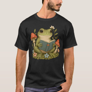 Frog Cottagecore Aesthetic Cute Frog Reading Book  T-Shirt