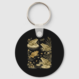 Frog cottagecore life vintage botanical graphic key ring
