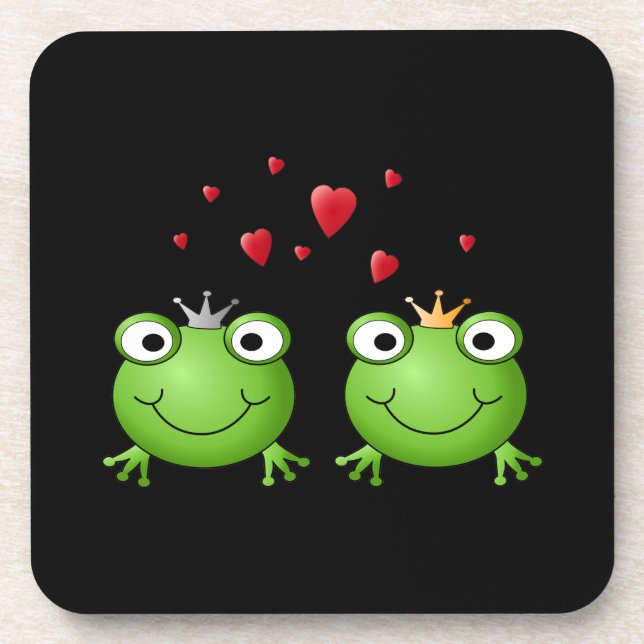 Frog Couple with hearts. Coaster (Front)