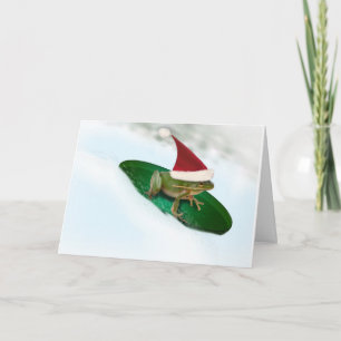 Frog Dashing Through the Snow on a Lily Pad Holiday Card