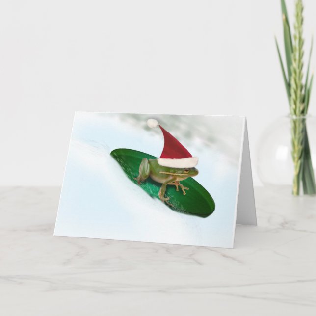Frog Dashing Through the Snow on a Lily Pad Holiday Card (Front)