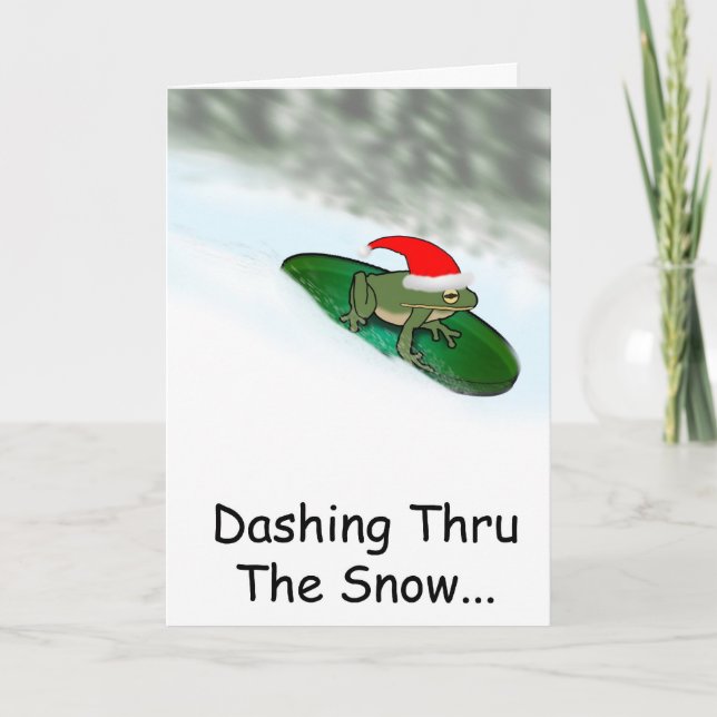 Frog Dashing Through the Snow on a Lily Pad Holiday Card (Front)
