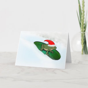 Frog Dashing Through the Snow on a Lily Pad Holiday Card