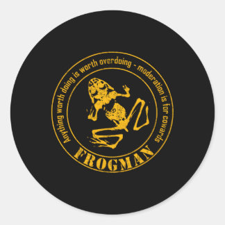 Frog Diver Distressed Classic Round Sticker
