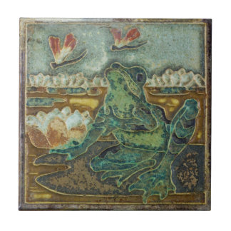 Frog, Dragonfly and Lily Pad Flower Vintage Art Ceramic Tile