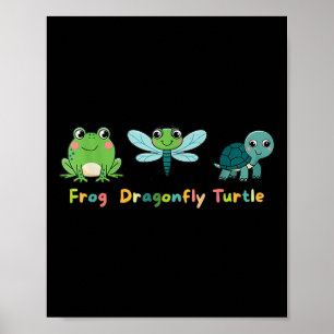 Frog Dragonfly Turtle Cute Kids Animal Friends _1 Poster