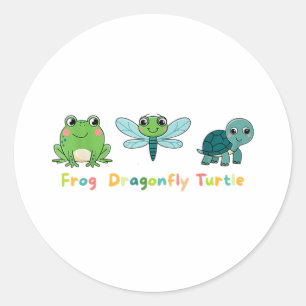 Frog Dragonfly Turtle Cute Kids Animal Friends  Classic Round Sticker