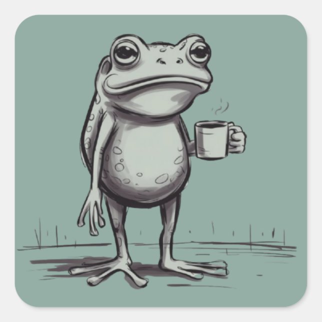 Frog Drinking Coffee Meme Mystical Toad Frog Lover Square Sticker (Front)