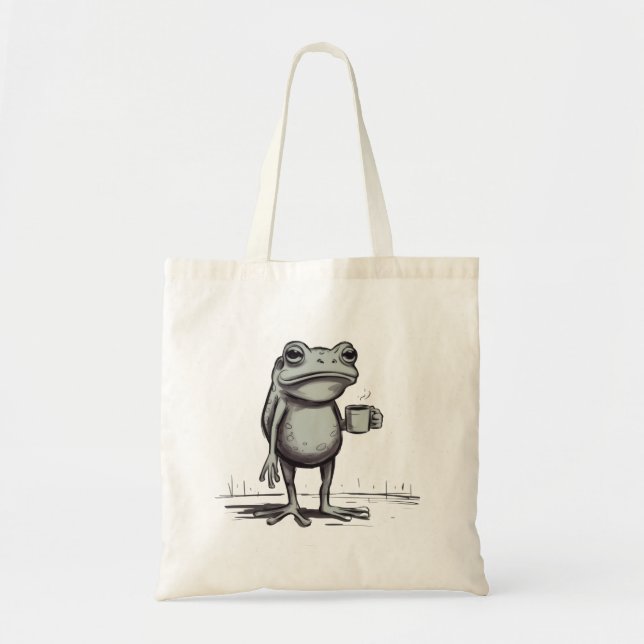 Frog Drinking Coffee Meme Mystical Toad Frog Lover Tote Bag (Front)