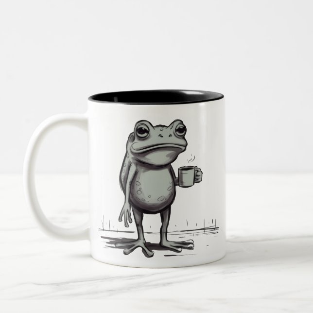 Frog Drinking Coffee Meme Mystical Toad Frog Lover Two-Tone Coffee Mug (Left)