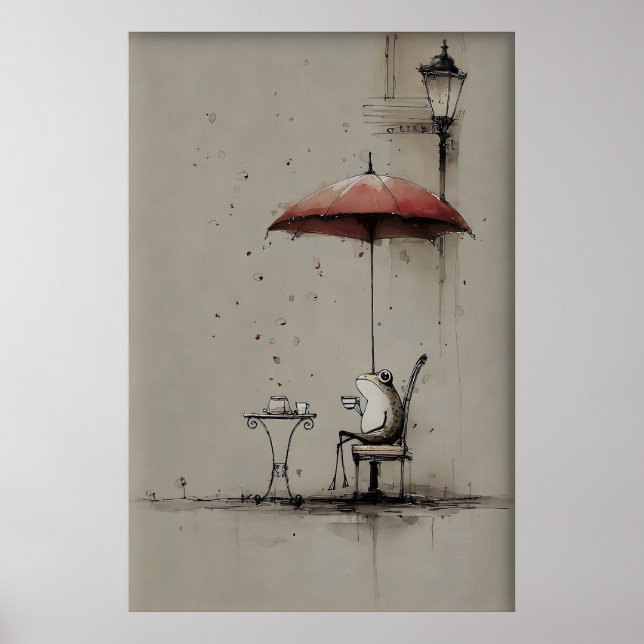 Frog Drinks Coffee Printable Art, Cafe Minimalist Poster (Front)