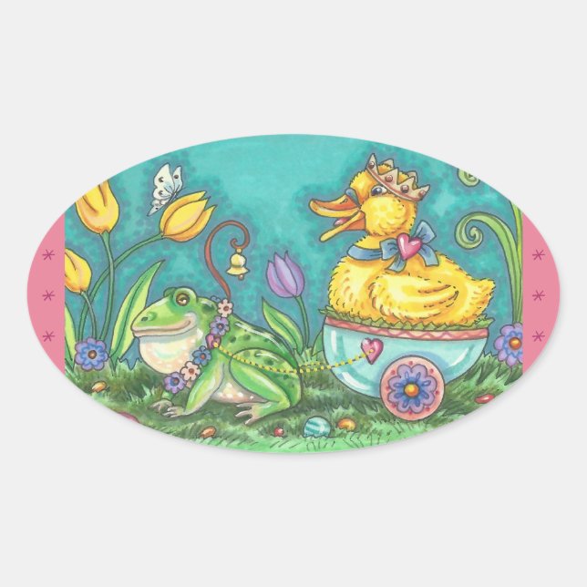 FROG & DUCK EASTER EGG STICKERS Sheet Oval (Front)