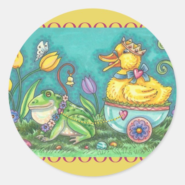 FROG & DUCK PRINCE, CUTE EASTER STICKERS Sheet Rnd (Front)