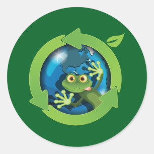 Frog Earth Day Recycling Eco Friendly Classic Round Sticker