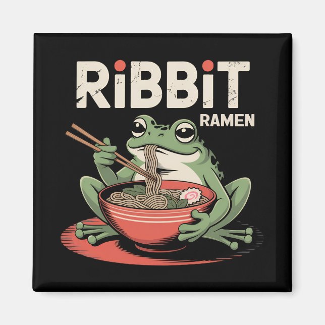 Frog Eating Ramen Funny Ribbit Ramen Magnet (Front)