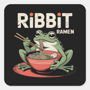 Frog Eating Ramen Funny Ribbit Ramen Square Sticker