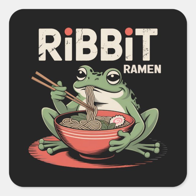 Frog Eating Ramen Funny Ribbit Ramen Square Sticker (Front)