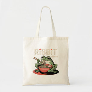 Frog Eating Ramen Funny Ribbit Ramen Tote Bag