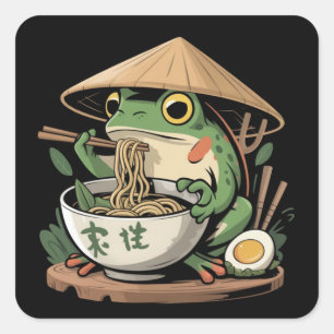 Frog Eating Ramen Kawaii Neko Japanese Noodles  Square Sticker