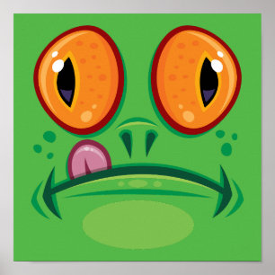 Frog Face with Tongue Cartoon Poster