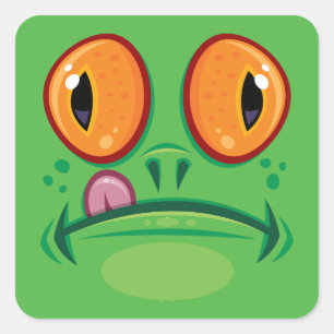 Frog Face with Tongue Cartoon Square Sticker