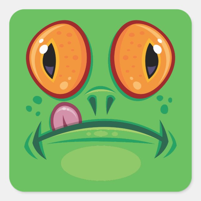 Frog Face with Tongue Cartoon Square Sticker (Front)