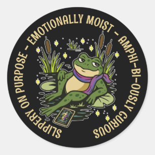 Frog Familiar: Slippery, Moist & Amphi-bi-ous Classic Round Sticker