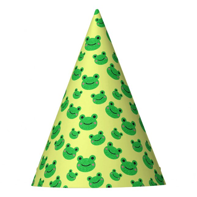 Frog First Birthday party Croaking Green Glitter Hat (Front)
