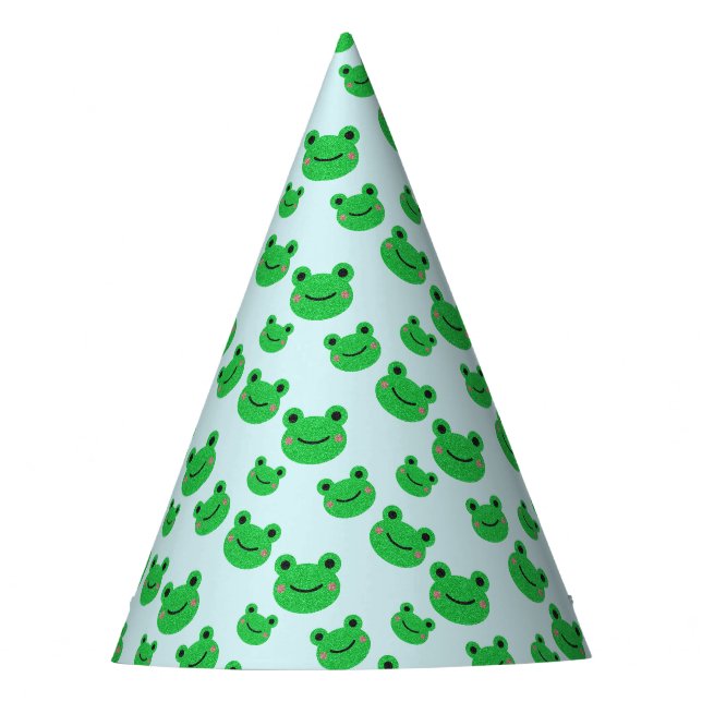 Frog First Birthday party Croaking Green Glitter Hat (Front)