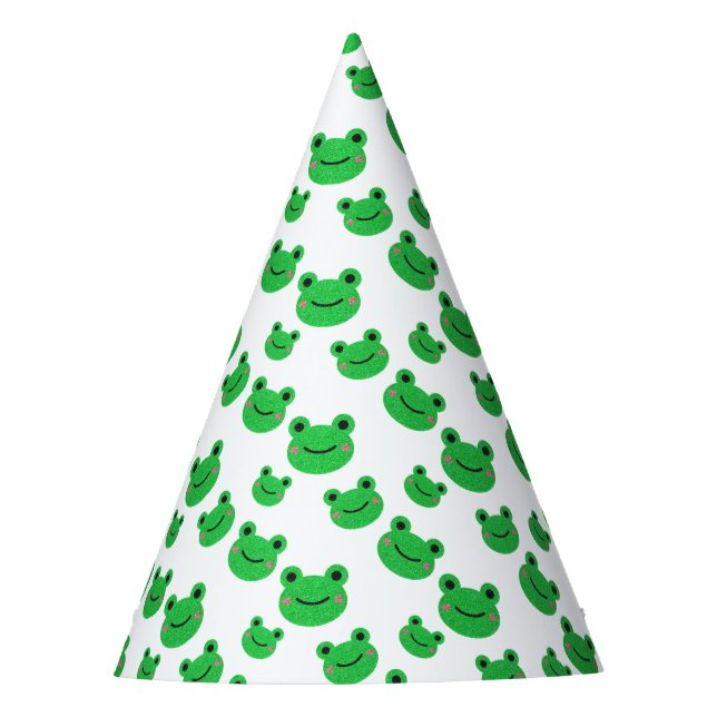 Frog First Birthday party Croaking Green Glitter Party Hat (Front)