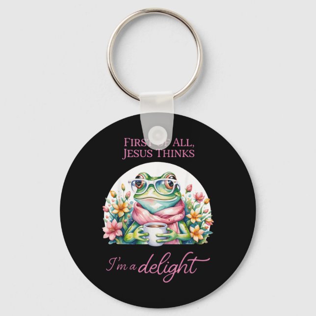 Frog First Of Jesus Thinks A Delight Christian Key Ring (Front)