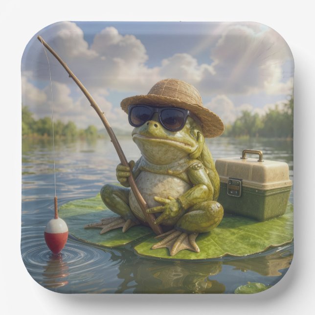 Frog Fishing From a Lily Pad Paper Plate (Front)