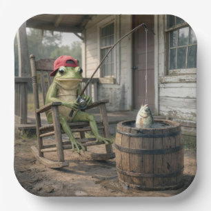 Frog Fishing in a Whiskey Barrel Paper Plate