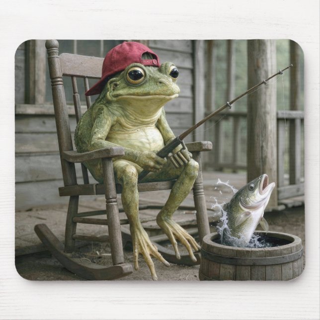 Frog Fishing in a Whisky Barrel Mouse Pad (Front)