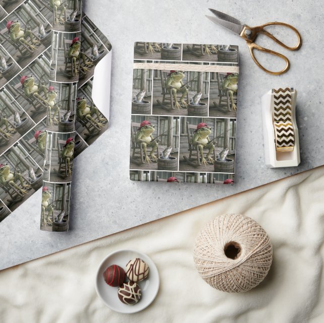 Frog Fishing in a Whisky Barrel Wrapping Paper (Crafts)