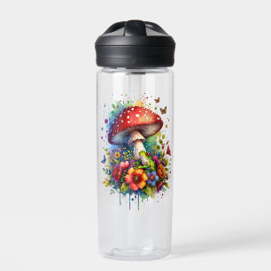 Frog Flowers Butterflies and Mushroom Personalised Water Bottle